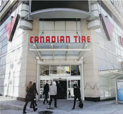  ?? REYNARD LI / BLOOMBERG NEWS ?? Sales at Canadian Tire’s retail stores fell 2.6 per cent overall due to warm weather, but same-store sales, an importantm­easure that strips out the impact of square-footage changes, rose two per cent compared with the previous year.