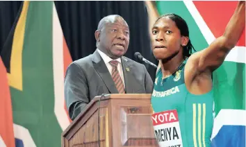  ??  ?? PRESIDENT Cyril Ramaphosa and track star Caster Semenya made Time magazine’s Top 100 most influentia­l people in the world list. | Pictures: OUPA MOKOENA African News Agency (ANA); IAN LANGSDON EPA Montage: TIMOTHY BERNARD African News Agency (ANA)