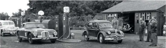  ??  ?? Below: not quite your typical roadside scene in the austere days of 1950, with futuristic Dyna Panhard and ex-works Aston DB2 at the pumps