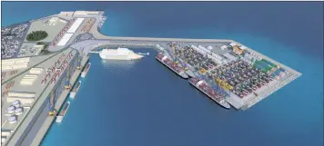  ??  ?? An artist’s impression of Walvis Bay’s port of the future. The port’s expansion is part of Namibia’s plan to boost its economy. PHOTO: SUPPLIED