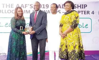  ??  ?? L-R: Mrs. Desire Osunshina, Dr. Yemi Onabowale, Mr. Akinjide Adeosun, and Mrs. Olubamiwo Adeosun