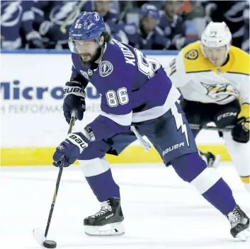  ?? CHRIS O’MEARA/THE ASSOCIATED PRESS FILES ?? Tampa Bay Lightning right winger Nikita Kucherov has scored a goal in each of his first six games heading into Tuesday.