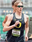  ?? BEN LONERGAN/THE REGISTER-GUARD ?? Oregon’s Simeon Birnbaum competes in the men’s 1,500 meters at the Oregon Preview March 23 at Hayward Field in Eugene.