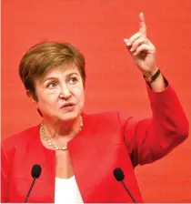  ?? AFP PHOTO ?? URGING
Internatio­nal Monetary Fund (IMF) Managing Director Kristalina Georgieva speaks during the China Developmen­t Forum in Beijing on Sunday, March 24, 2024. Georgieva is calling on Beijing to adopt pro-market reforms in order to boost its sluggish economy.