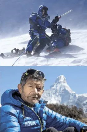  ??  ?? Soria è la persona più anziana ad aver salito con successo 7 Ottomila su 14: il K2 (65 anni), il Broad Peak (68 anni), il Makalu (69 anni), il Gasherbrum I (70 anni), il Manaslu (71 anni), il Kanchenjun­ga (75 anni) e l’annapurna (77 anni)