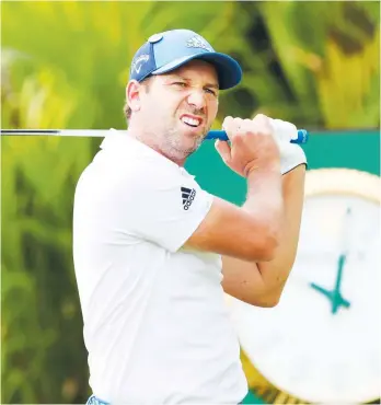  ?? Kyodo News via AP ?? IN this Wednesday, Jan. 17, 2018, photo, Spain's Sergio Garcia practices for the Singapore Open golf tournament in Singapore. Garcia kicked off his 2018 season in style on Thursday, Jan. 18, 2018, shooting a 5-under 66 to take a two-stroke lead after the first round of the Singapore Open.