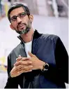  ??  ?? Google CEO Sundar Pichai speaks on stage during the annual Google I/O developers conference in San Jose, California.