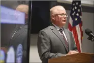  ?? LAUREN A. LITTLE - MEDIANEWS GROUP ?? District Attorney John T. Adams discusses ‘Operation Crystal Blue’ during a press conference in his offices in the Berks County Services Center on Thursday, July 23, 2020.