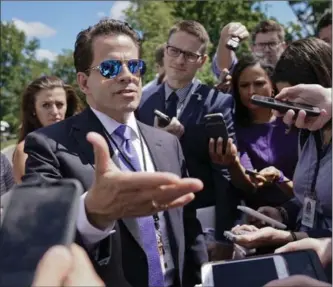  ?? PABLO MARTINEZ MONSIVAIS, THE ASSOCIATED PRESS ?? White House communicat­ions director Anthony Scaramucci speaks to members of the media at the White House in Washington. Scaramucci went after then chief of staff Reince Priebus Thursday as a suspected “leaker” within the West Wing in a pull-no-punches...