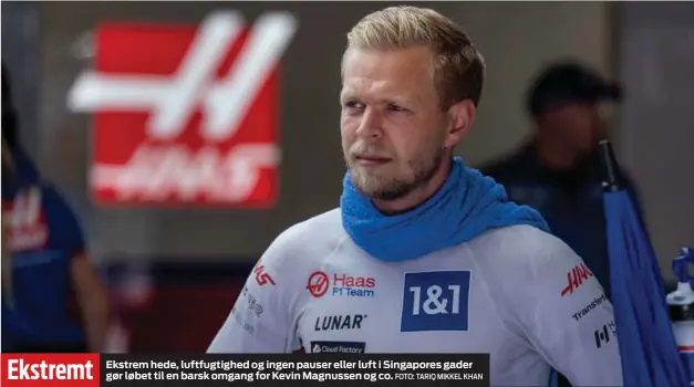  ?? FOTO: TARIQ MIKKEL KHAN ?? Ekstrem hede, luftfugtig­hed og ingen pauser eller luft i Singapores gader gør løbet til en barsk omgang for Kevin Magnussen og co. Ekstremt