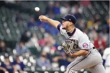  ?? AARON GASH/ASSOCIATED PRESS ?? Minnesota’s Jose Berrios, above, struck out 12 batters and took a no-hitter into the eighth inning in Milwaukee on Saturday. After giving up a hit, three relievers finished off the host Brewers