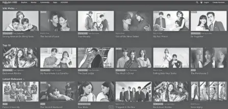  ?? RATUKEN VIKI ?? This image released by Ratuken Viki shows the homepage for its video streaming service. South Korean TV shows, often referred to as K-dramas, are growing in popularity. Some fans are so dedicated they volunteer to translate the shows’ subtitles to their native language.