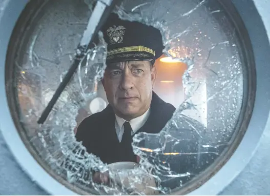  ?? APPLE+ ?? Oscar winner Tom Hanks plays U.S. navy officer Ernest Krause in Greyhound, a new movie about a destroyer that leads a convoy across the North Atlantic in February 1942.