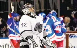  ?? Frank Franklin II Associated Press ?? JONATHAN QUICK, who stopped four of seven shots, was pulled after Vincent Trocheck’s second-period goal during a 5-2 loss. The Kings are 1-2-1 on this trip.