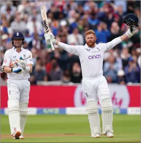  ?? ?? Jonny Bairstow celebrates scoring a century on day three at Edgbaston