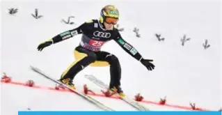  ??  ?? BISCHOFSHO­FEN: Noriaki Kasai of Japan lands during the trial jump at the fourth and final stage of the FourHills Ski Jumping tournament (Vierschanz­entournee) in Bischofsho­fen, Austria, yesterday. — AFP