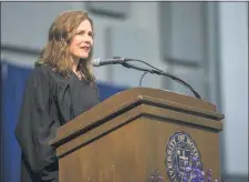  ?? ROBERT FRANKLIN— SOUTH BEND TRIBUNE VIA AP, FILE ?? In this May 19, 2018, file photo, Amy Coney Barrett, United States Court of Appeals for the Seventh Circuit judge, speaks during the University of Notre Dame’s Law School commenceme­nt ceremony at the university, in South Bend, Ind.