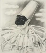  ??  ?? La « Tête de Polichinel­le », fusain de Gino Severini, vers 1922-1923, apparaît sur un stand thématique traitant du « Masque et son double ».