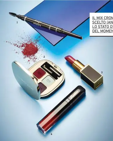  ??  ?? 1 2 1 Phyto Sourcils Design è uno strumento profession­ale (tre in uno) che ridisegna, disciplina ed esalta lo sguardo, Sisley.
2 The EyeshadowQ­uad in Fall in Bloom: tre nuance rarefatte e una audace e decisa. dolce & Gabbana 53,50 edizione limitata. 3...