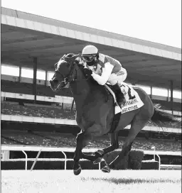  ?? ADAM COGLIANESE/NYRA ?? Magic Attitude, trained by Arnaud Delacour and ridden by Javier Castellano, wins the Grade 1 Belmont Oaks Invitation­al.