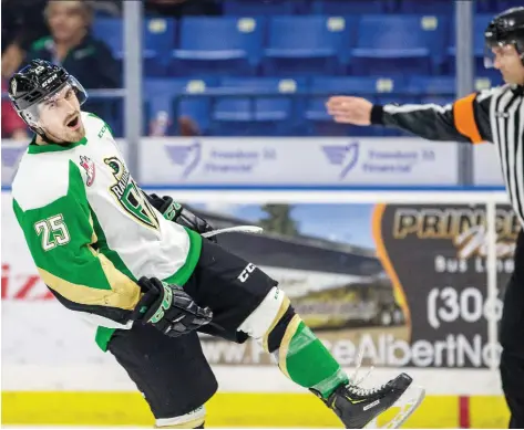  ?? LIAM RICHARDS FILES ?? Sean Montgomery and the Prince Albert Raiders (26-1-0-1) arrive in Saskatoon to play the Blades Sunday while looking to start a new winning streak with their recent 19-game undefeated run coming to an end Tuesday against the Swift Current Broncos.