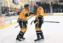  ??  ?? Mariners players David Vaysberg and Ian MacDonald react to a Yarmouth goal being scored during a Jan. 11 game against Summerside.