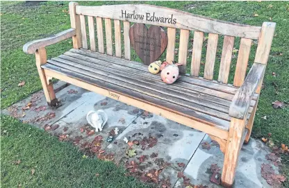  ??  ?? Harlow Edwards’ memorial bench in the Common, Coupar Angus; Harlow, below.