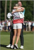  ?? ?? Sam Horsfield celebrates with caddie and girlfriend Issi Byron