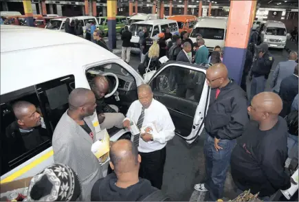  ?? PICTURE : SIMONE KLEY ?? Philip Taaibosch said the South African National Taxi Council president, speaks to local taxi drivers at the Bree Taxi Rank with regards to the launch of the Safe Ride Campaign.