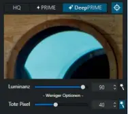  ??  ?? Entrausche­n: Die DeepPrime-Technik überzeugt, doch eine Vorschau gibt‘s nur hier im kleinen Bedienfeld.