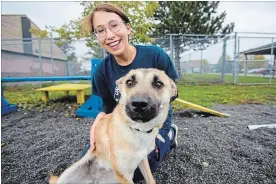  ?? JULIE JOCSAK THE ST. CATHARINES STANDARD ?? Davita Debruyne spends some time recently with Celine, a 10-month-old Spitz mix, one of the dogs rescued from South Korea and brought to Lincoln County Humane Society.