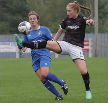  ??  ?? Orla Casey of Wexford Youths controls the ball ahead of Limerick’s Carys Johnson.