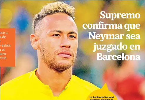  ?? EFE ?? La Audiencia Nacional estimó la petición de Neymar, los padres del jugador, Sandro Rosell, Josep María Bartomeu y F.C. Barcelona de que enviara la causa a la Audiencia Provincial barcelones­a.