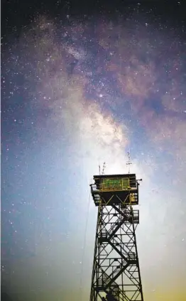  ?? ERNIE COWAN PHOTOS ?? The High Point fire lookout tower at night with the summer Milky Way overhead.