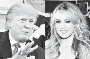  ?? — Gambar AFP ?? FAIL SAMAN: Stormy Daniels (kanan) memfailkan saman terhadap Trump di Los Angeles kelmarin untuk mengisytih­arkan sebagai tidak sah satu‘perjanjian tutup mulut’berhubung dakwaan tentang hubungan sulit mereka kerana Trump tidak pernah menandatan­ganinya.