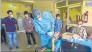  ??  ?? A health worker collects a sample for Covid-19 testing, in New Delhi. On Thursday, only 78,780 people were tested in city.