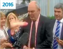  ??  ?? Left: Steven Joyce winces, just moments before being hit in the face with a sex toy.