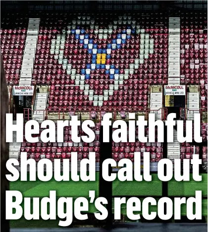  ??  ?? WHAT A MESS: Hearts’ problems are entirely of their own making and Budge has presided over a steady decline in the team’s fortunes