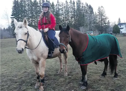  ?? COURTESY OF GERRIE DANGREMOND ?? Valerie Dangremond with her family’s pet horses Reiner, left, and Misty.