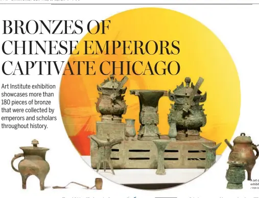  ?? JIAN PING / FOR CHINA DAILY ?? A set of bronzes on diaply at the exhibition Mirroring China’s Past.