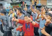  ??  ?? GJM supporters take out a rally in Darjeeling on Sunday.