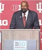  ?? MATT KROHN/USA TODAY SPORTS ?? IU head coach Mike Woodson speaks to the media during the Big Ten media days on Oct. 10 at Target Center.