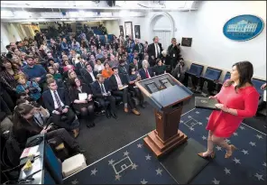  ?? The New York Times/DOUG MILLS ?? White House press secretary Sarah Huckabee Sanders (right) said Tuesday at a news briefing that President Donald Trump has “no intent” of firing special counsel Robert Mueller.