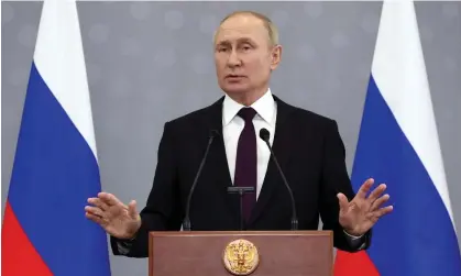  ?? Valery Sharifulin/Sputnik/AFP/Getty Images ?? Vladimir Putin has ratcheted up the nuclear rhetoric, saying he would use ‘all available means’to defend Russian territory. Photograph: