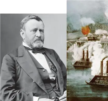  ??  ?? PRESIDENTE UNIONISTA. El decimoctav­o presidente de EE UU, Ulysses S. Grant, logró fama internacio­nal al liderar las tropas de la Unión durante la Guerra de Secesión. A la derecha de su retrato se representa la batalla de Fort Hindman (Arkansas).