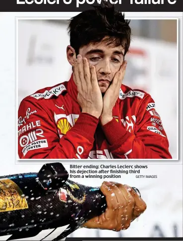  ?? GETTY IMAGES ?? Bitter ending: Charles Leclerc shows his dejection after finishing third from a winning position