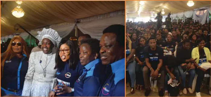  ??  ?? L-R: Sis. Bose Osinowo; Rev. Mother Esther Abimbola Ajayi; Convener of SERAPH Youths Arise, Dr. Oluseye Yomi-Sholoye; Mrs Akinsola and ace broadcaste­r, Prophet Taiwo Akinsola at the event Some of the youths that participat­ed in the conference