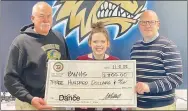  ?? Submitted Photo ?? Mitchael presents a check for $300 for the Bentonvill­e West High School dance and cheer program. Shown receiving the donation are Brooke Brewer, BWHS dance and cheer coach, and Guthrie.