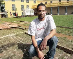  ?? PICTURE: MICHAEL WALKER ?? Mohamed Amin Karani, a landscape technology student, began laying out the Weekend Argus show garden at the Castle of Good Hope this week.