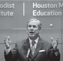  ?? Steve Gonzales / Staff photograph­er ?? Gov. Greg Abbott on Wednesday walked back his Fox News remarks blaming renewable fuel sources for the mass outages.